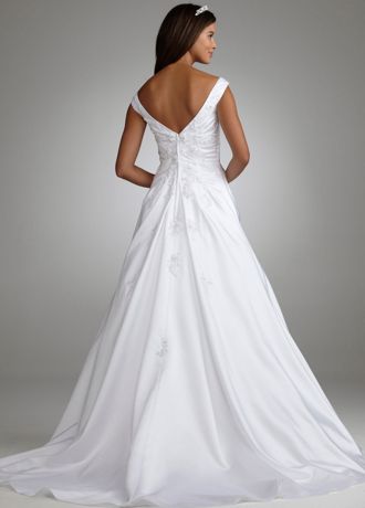 Satin Off the Shoulder Side Draped A Line Gown | David's Bridal