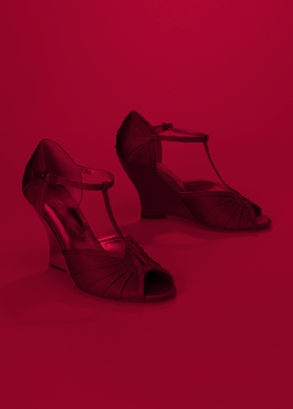 Satin T-Strap Keyhole Wedge Image