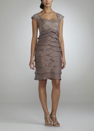 Short Shimmer Dress with Beading and Tiered Skirt Image
