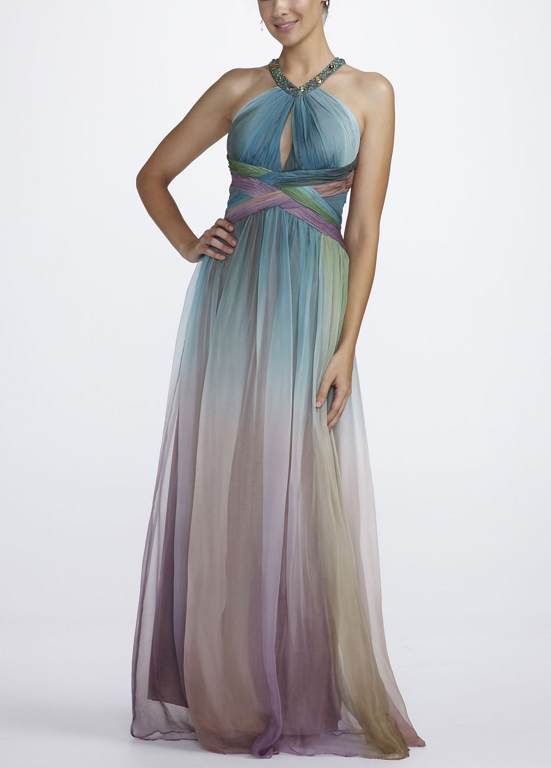 Sleeveless Beaded Ombre Chiffon Gown Image