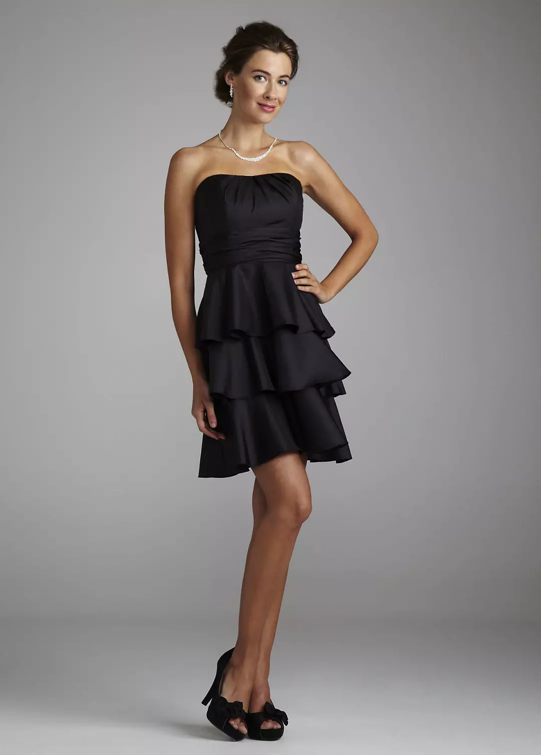 Short Taffeta Dress with Tiered Skirt Image