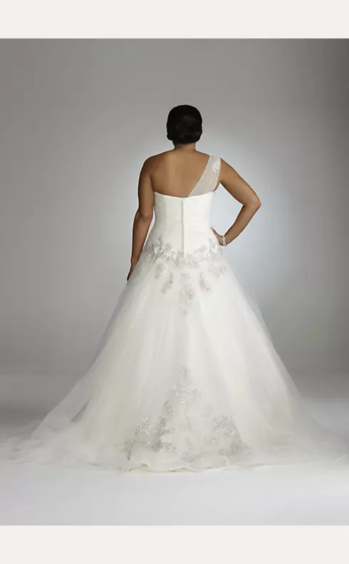One Shoulder Tulle Ball Gown with Lace Appliques Image 2