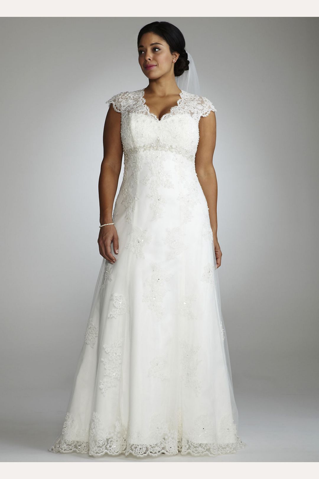 Cap Sleeve Lace Over Satin Gown with David's Bridal