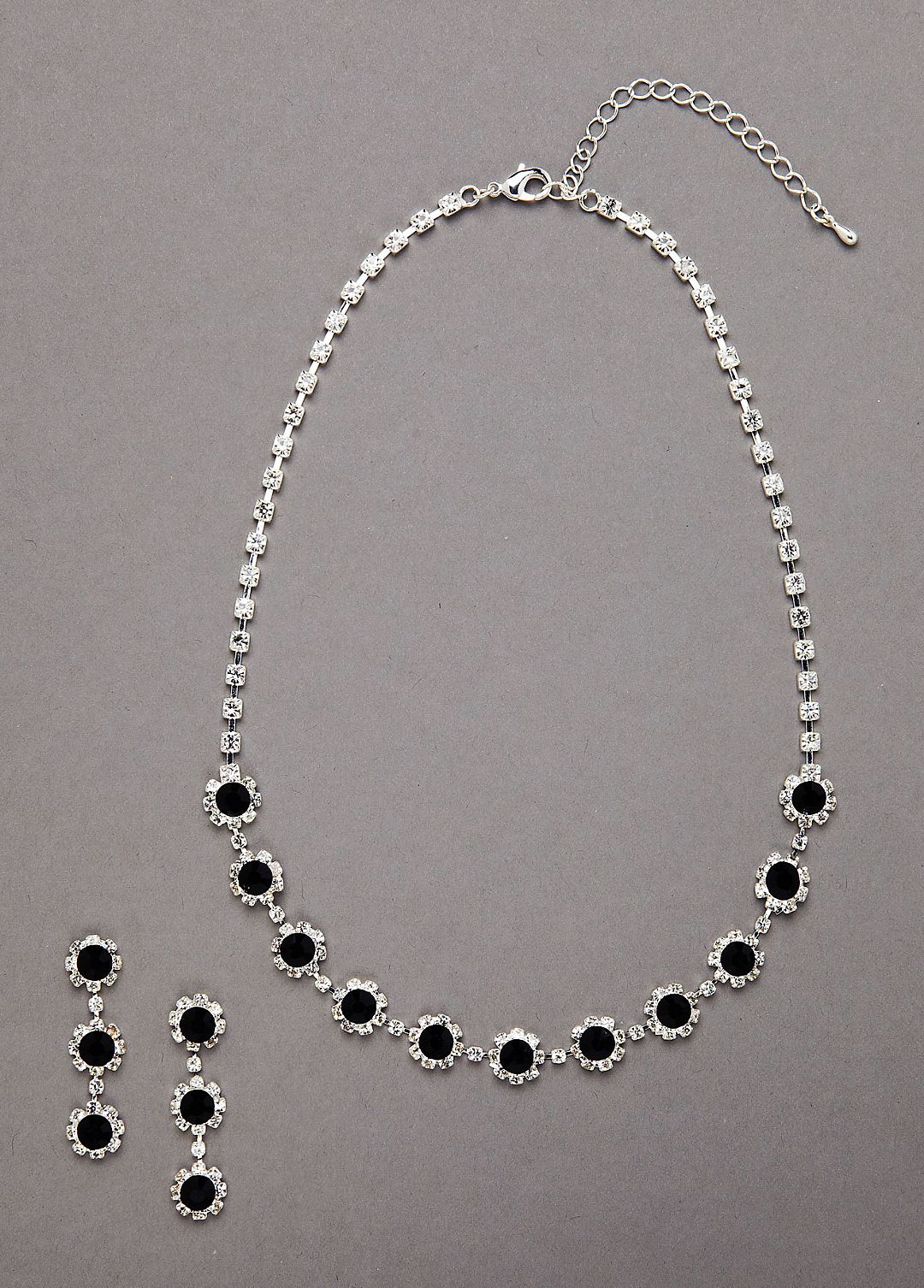 Clear and Black Crystal Necklace and Earring Set Image 2