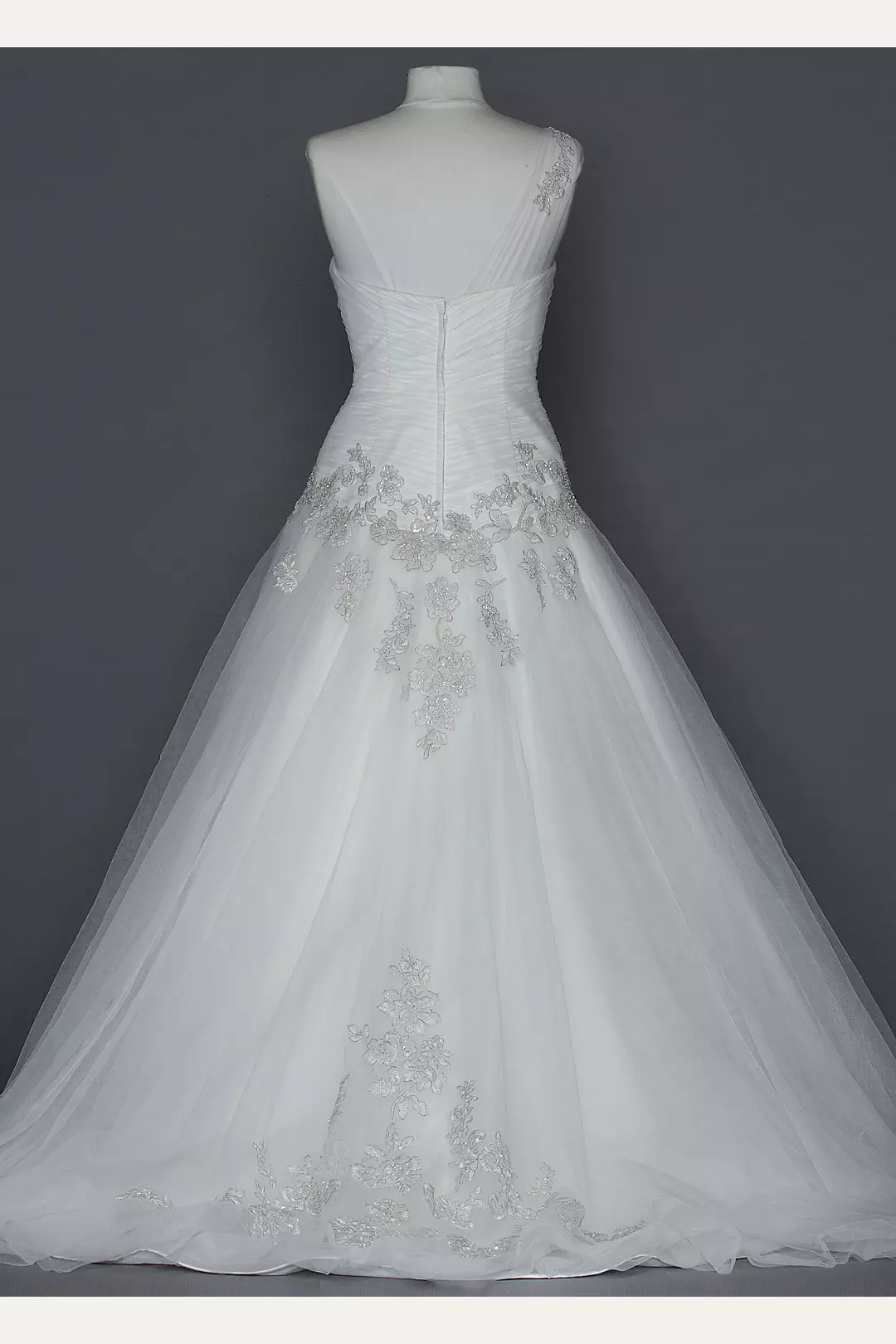 One Shoulder Tulle Ball Gown with Lace Appliques | David's Bridal