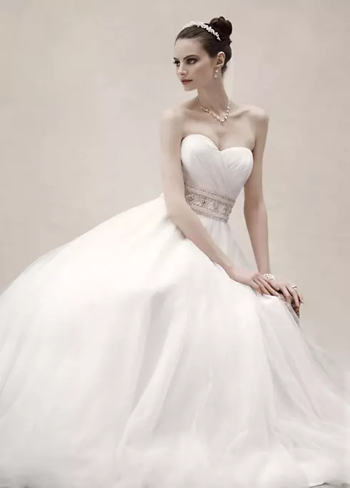 Petite Strapless Tulle Ball Gown with Beaded Belt Image 3