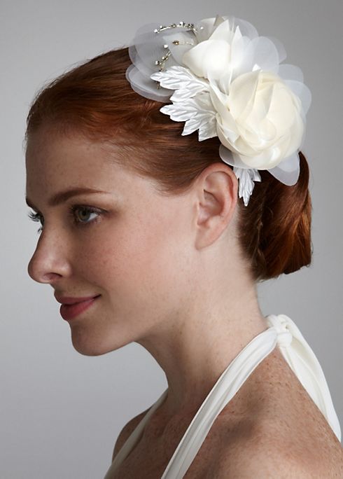 Double Rose Fabric Embellished Floral Headpiece Image 4