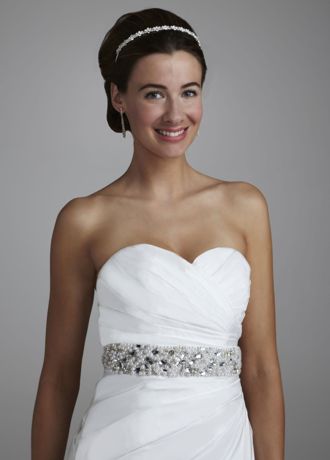 Heavily Beaded Pearl Satin Sash Image