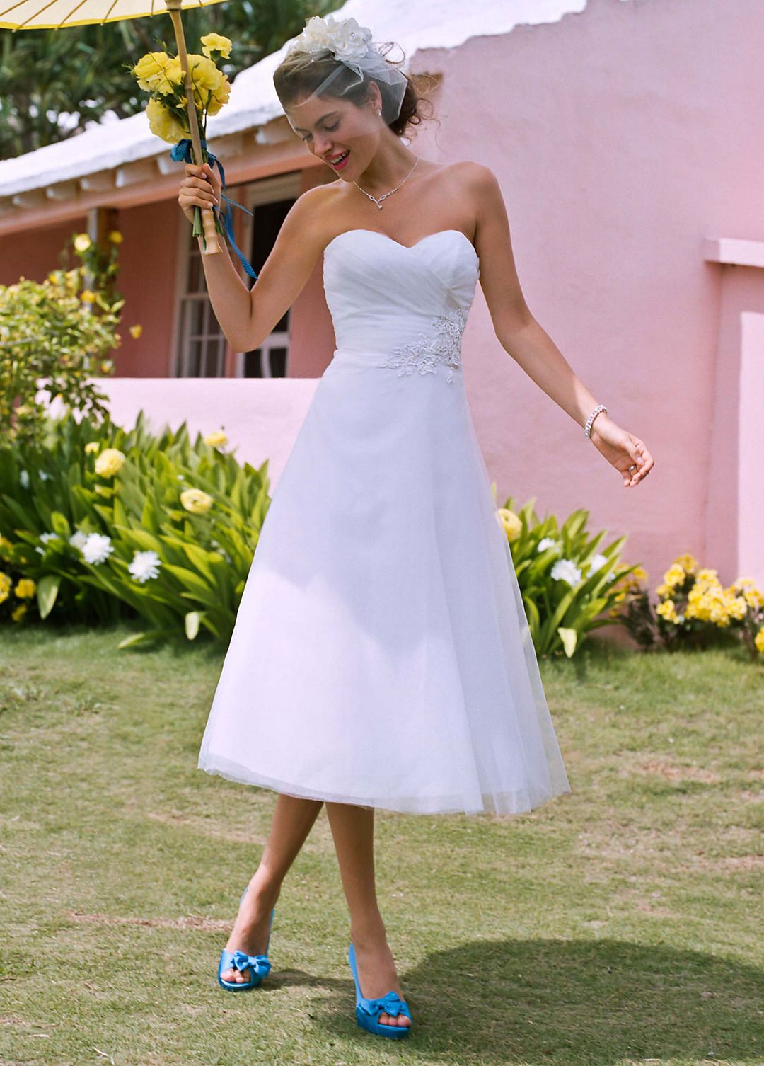 Tea-Length Strapless Tulle Gown with Floral Sash Image 4