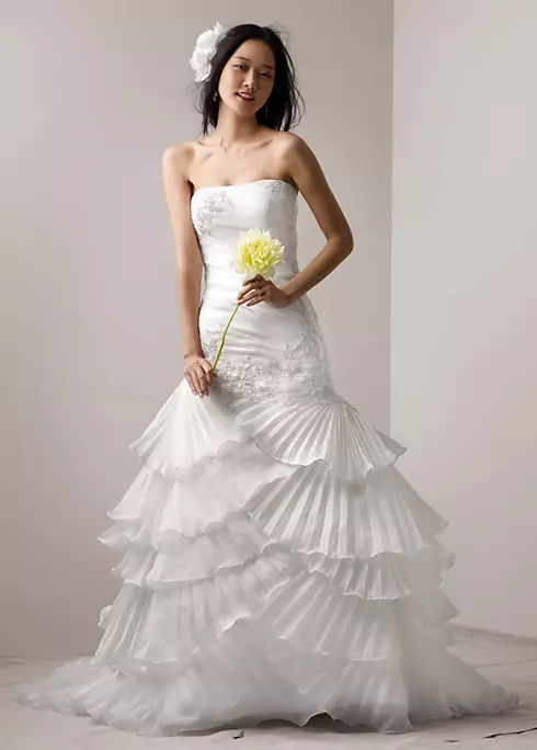 Organza Gown with Pleated Tier Skirt and Lace  Image 1