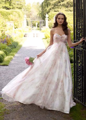Strapless Printed Organza Soft A-Line Gown Image