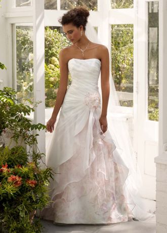 Organza Split Front Gown with Floral Print Inset Image