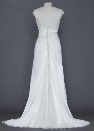 Slim Charmeuse Gown with Lace Keyhole Back | David's Bridal