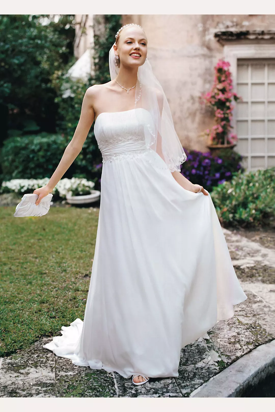 Chiffon Soft Gown with Beaded Lace on Empire Waist | David's Bridal