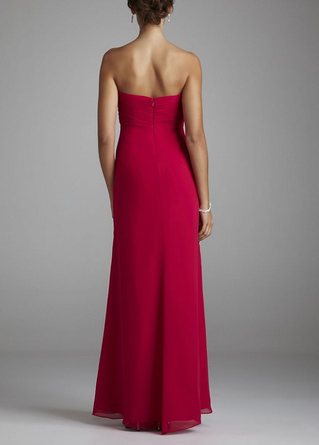 Strapless Long Chiffon Dress with Flower Detail Image 3
