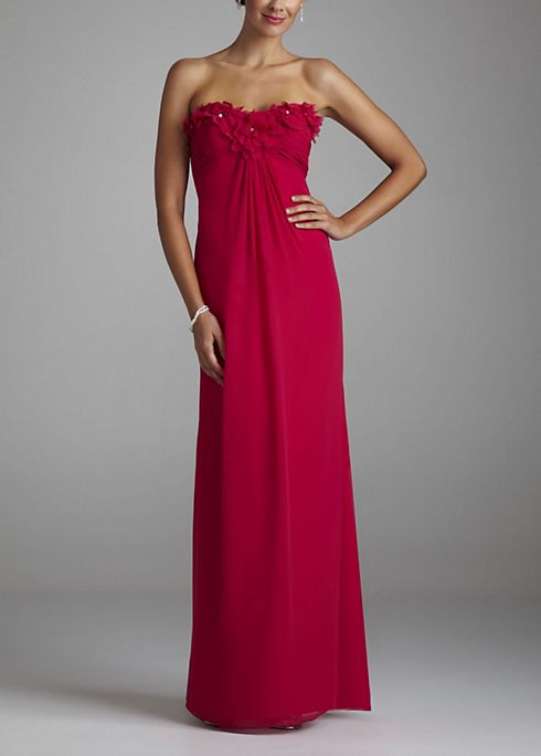 Strapless Long Chiffon Dress with Flower Detail Image 2
