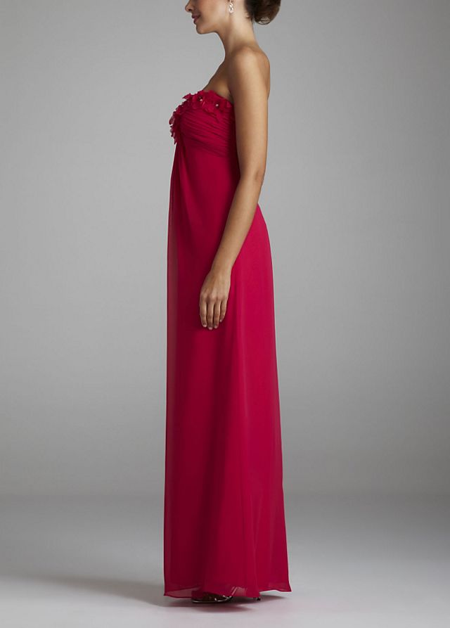 Strapless Long Chiffon Dress with Flower Detail Image 4