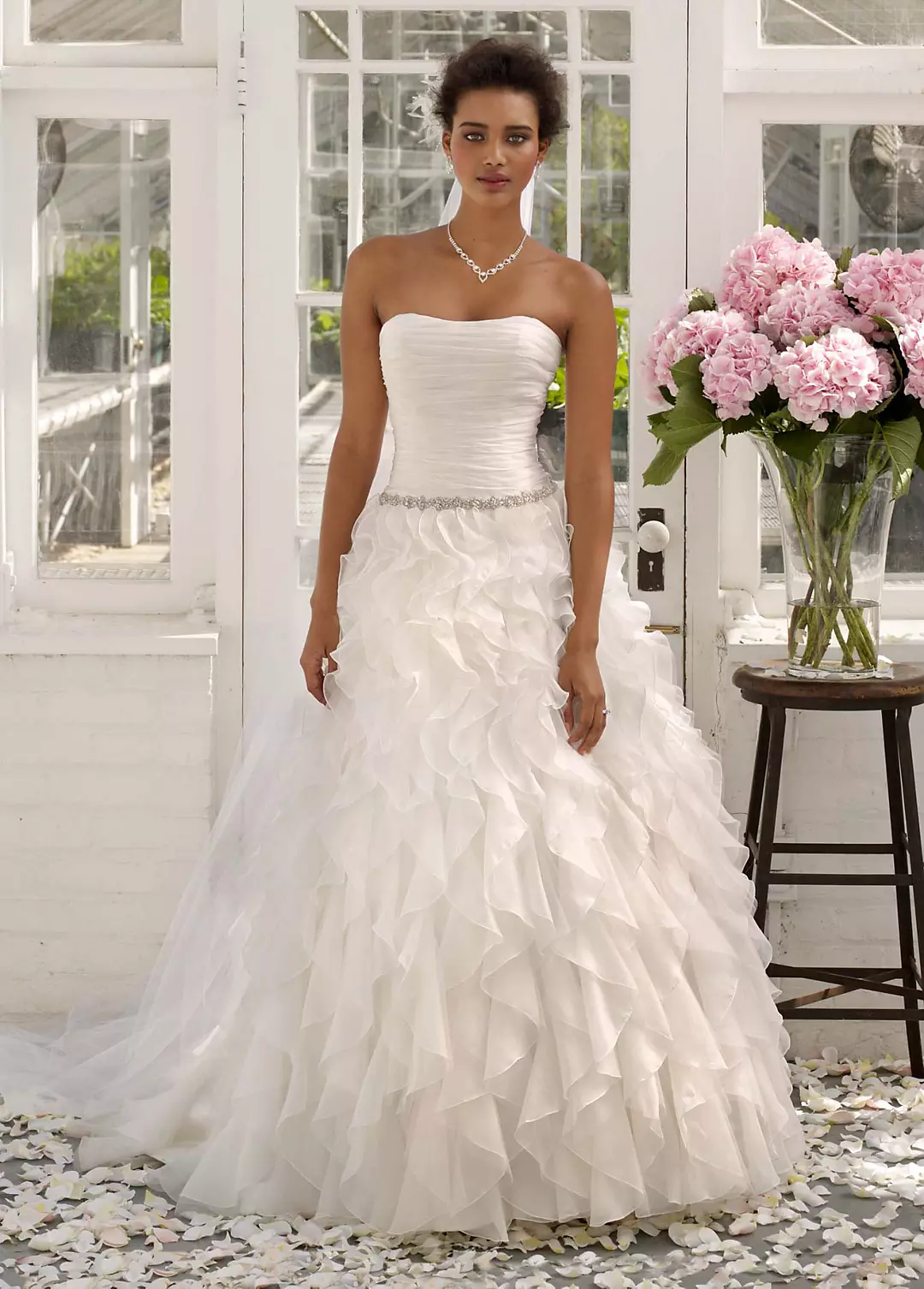Strapless Organza Ball Gown with Ruffle Detail Image