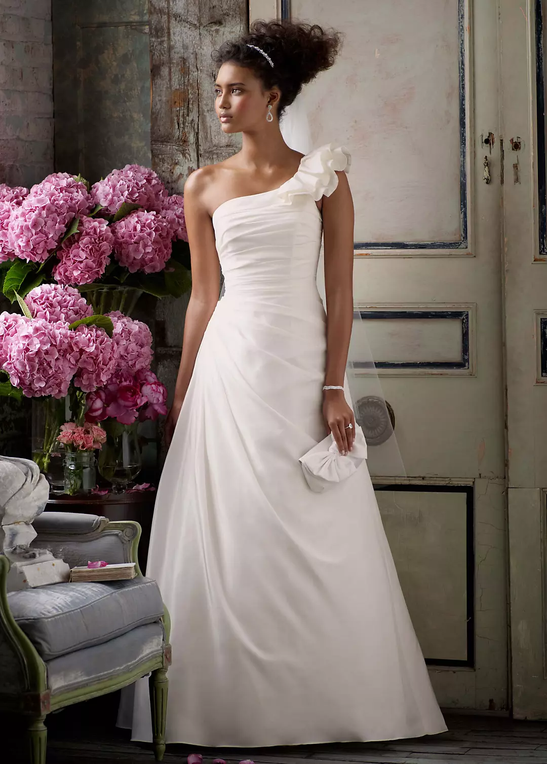 A-line Taffeta  Gown with One Shoulder Detail Image