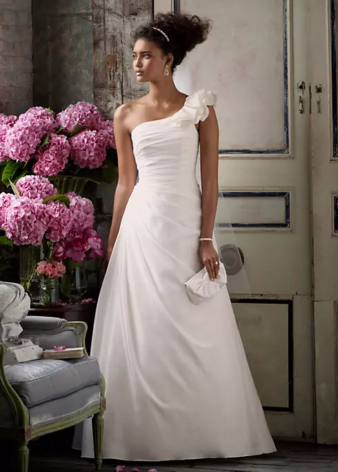 A-line Taffeta  Gown with One Shoulder Detail Image 1
