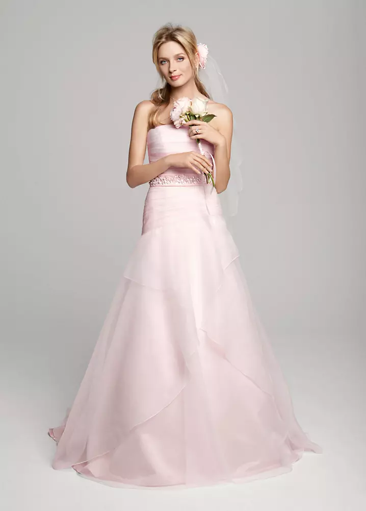 A-line Organza Over Satin Gown with Beaded Sash David's Bridal