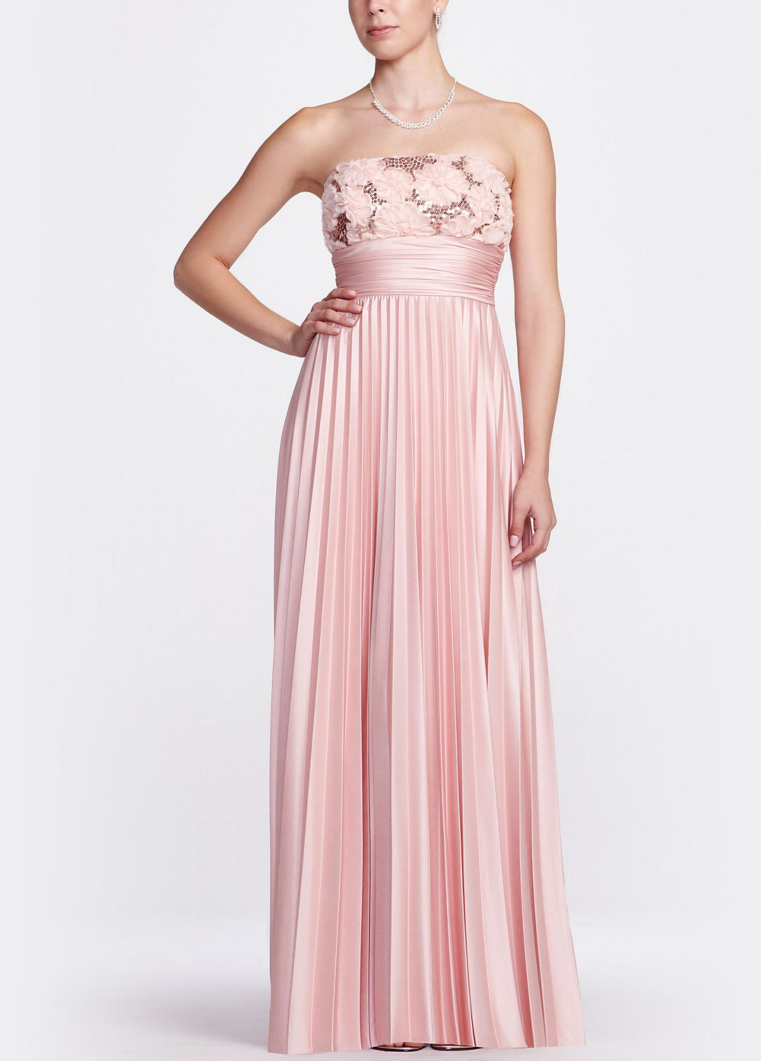 Strapless Long Sequin Pleated Gown Image