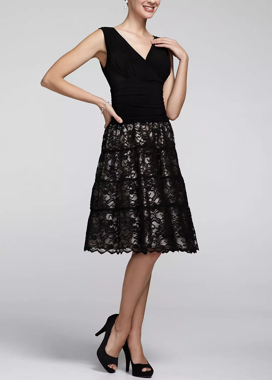 Short Jersey Dress with Full Lace Skirt Image