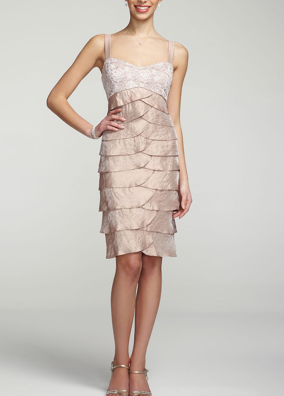 3/4 Sleeve Lace Jacket Dress with Tiered Skirt Image 4