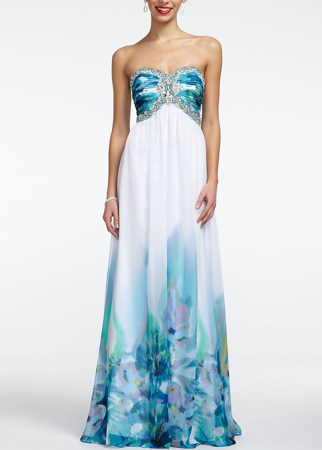 Strapless Chiffon Printed Prom Dress with Beading Image