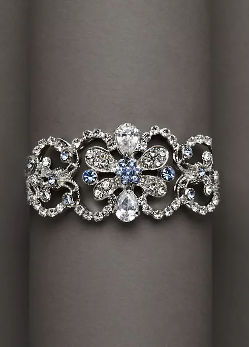 Blue and Silver Rhinestone Cuff Bracelet Image 1