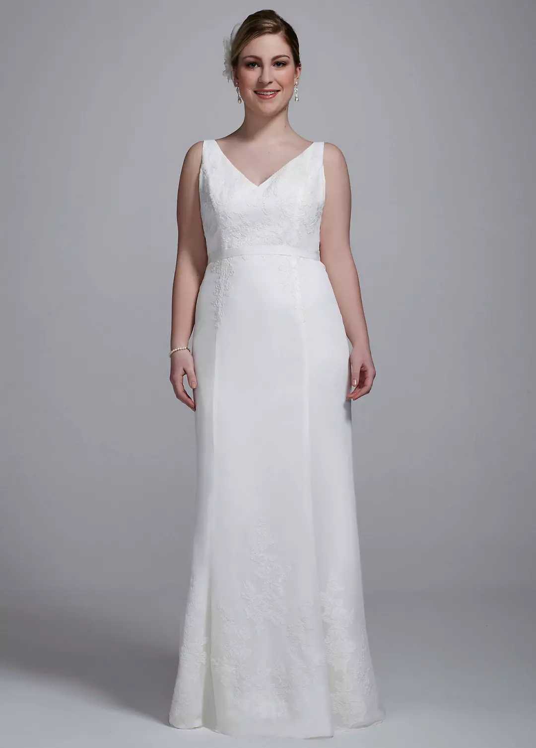 Chiffon Wedding Gown with Ruffle Detail and Lace Image 1