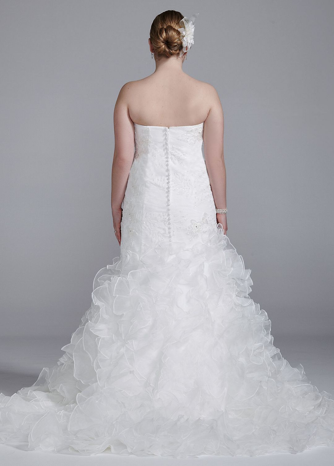 Wedding Gown with Lace Appliques and Ruffled Skirt Image 2