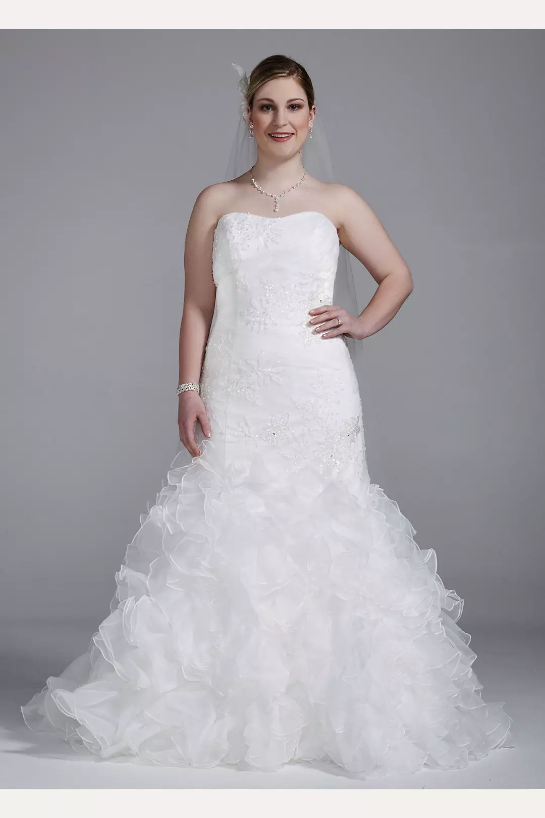 Wedding Gown with Lace Appliques and Ruffled Skirt Image