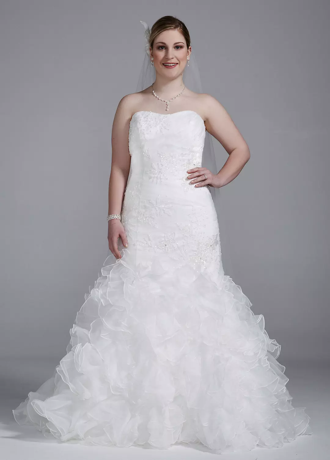Wedding Gown with Lace Appliques and Ruffled Skirt Image