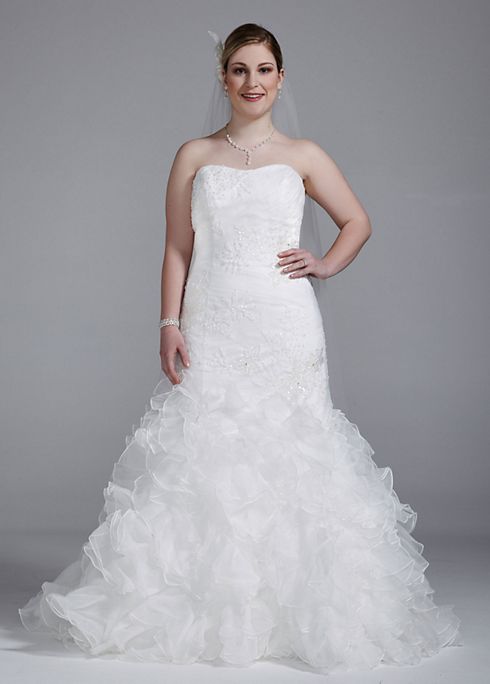 Wedding Gown with Lace Appliques and Ruffled Skirt Image 1