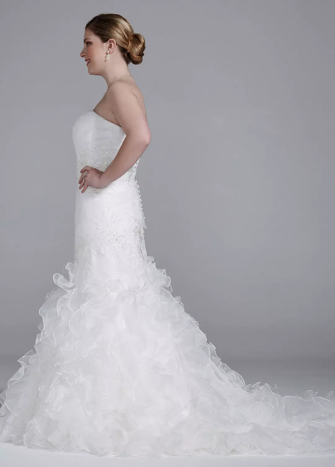 Wedding Gown with Lace Appliques and Ruffled Skirt Image 3