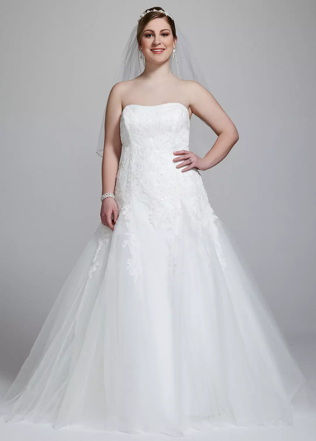 Strapless Tulle Wedding Gown with Beaded Appliques Image
