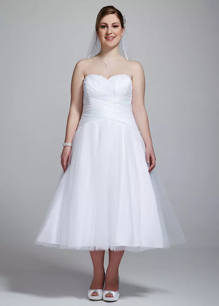 As Is Strapless Tea Length Plus Size Wedding Gown | David's Bridal As Is Strapless Tea Length Plus Size Wedding Gown | David's Bridal