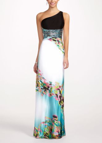One-Shoulder Print Jersey Prom Dress Image