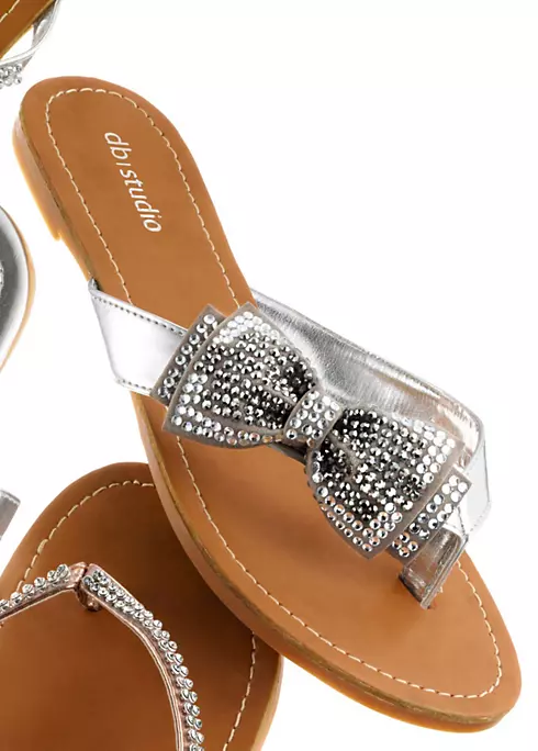 Metallic Flip Flop with Crystal Bow Image 1