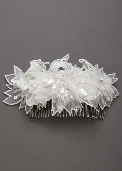 Lace and Floral Comb with Crystals Image 2
