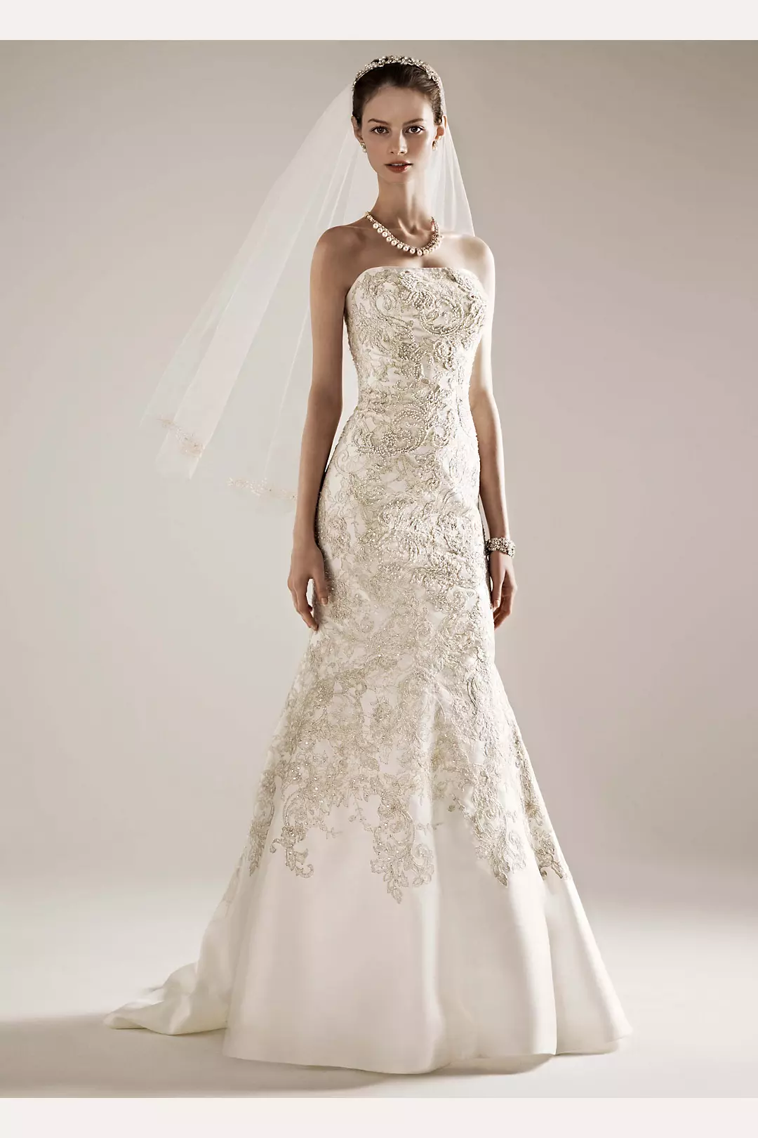 Oleg Cassini Mikado Wedding Dress with Lace  Image 3