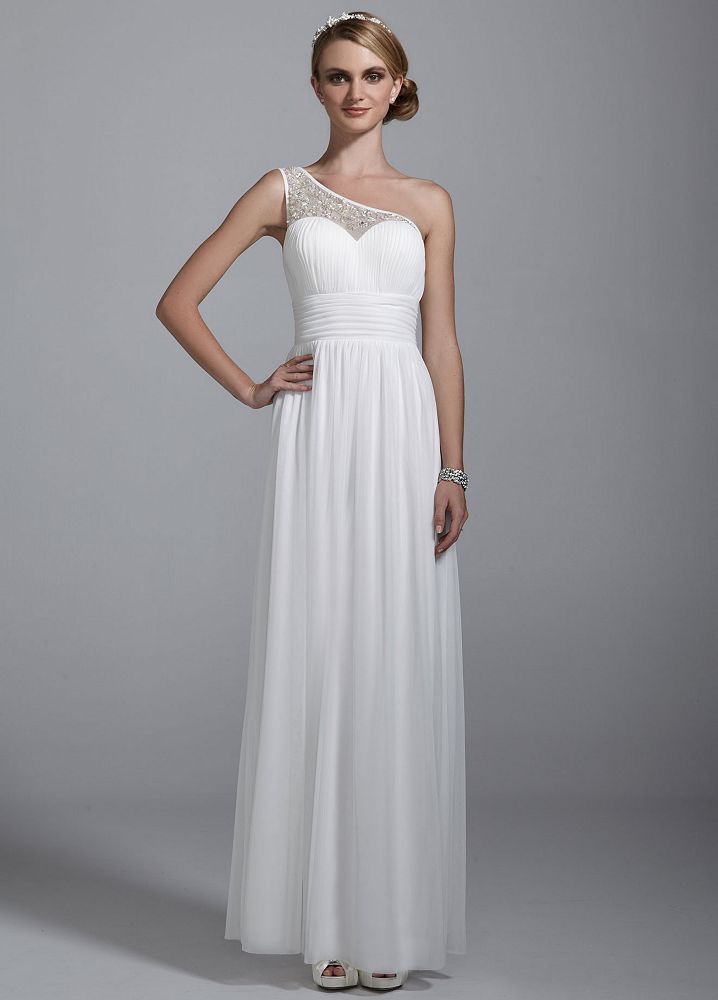 DB Studio Illusion One Shoulder All Over Beaded Ruched Wedding Dress | eBay