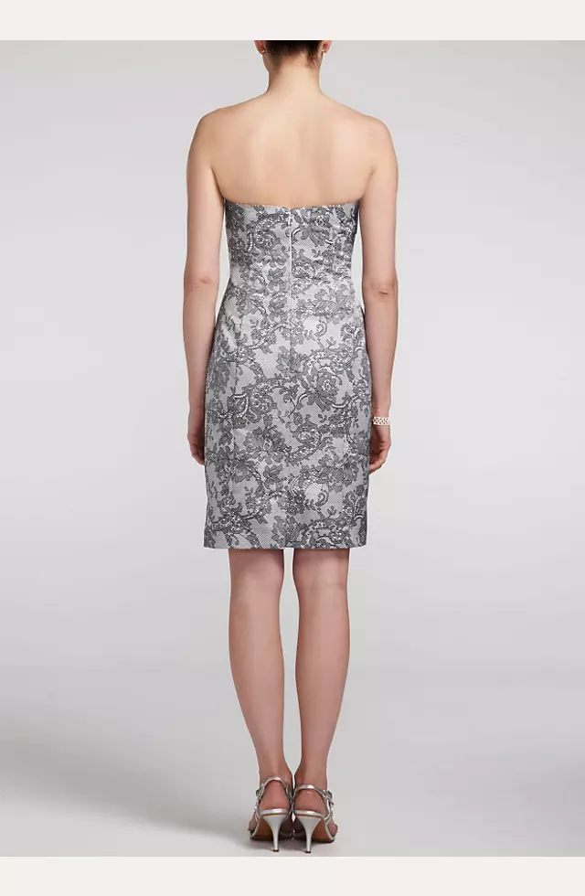 Sweetheart Printed Lace Dress with Pleated Detail Image 4