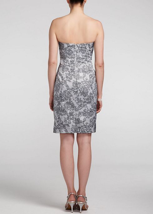 Sweetheart Printed Lace Dress with Pleated Detail Image 4