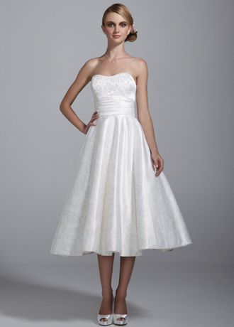 Strapless Satin Short Dress with Floral Print | David's Bridal