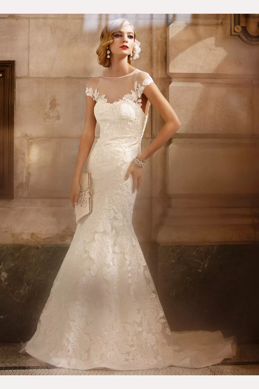 Tulle Trumpet Wedding Gown with Illusion Neckline Image 3