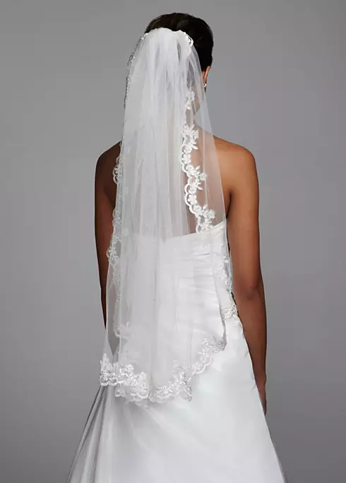 Mid-Length Veil with Metallic Lace Edging Image 3