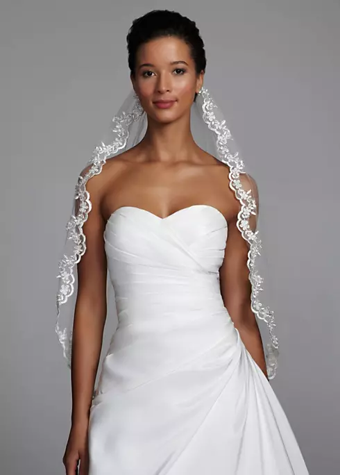 Mid-Length Veil with Metallic Lace Edging Image 1