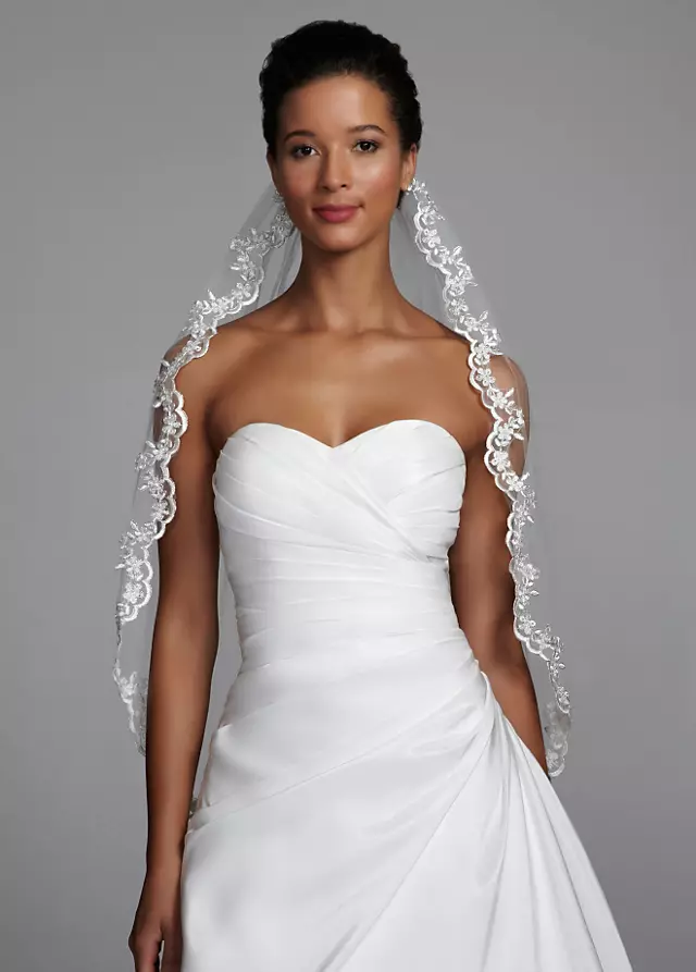 Mid-Length Veil with Metallic Lace Edging Image
